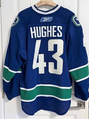 Authentic Reebok Edge 1.0 Vancouver Canucks Quinn Hughes Blue MIC Jersey Size 58